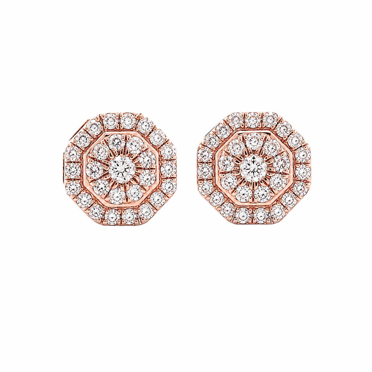 10KT Gold Diamond Octagonal Cluster Earrings 0.18 CTW