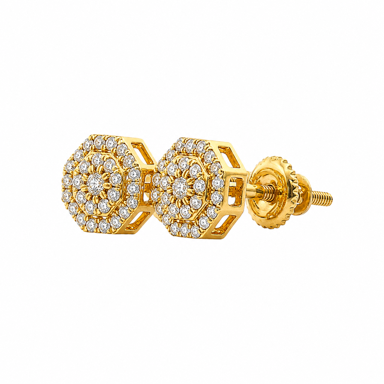 10KT Gold Diamond Double Halo Cluster Earrings 0.22 CTW