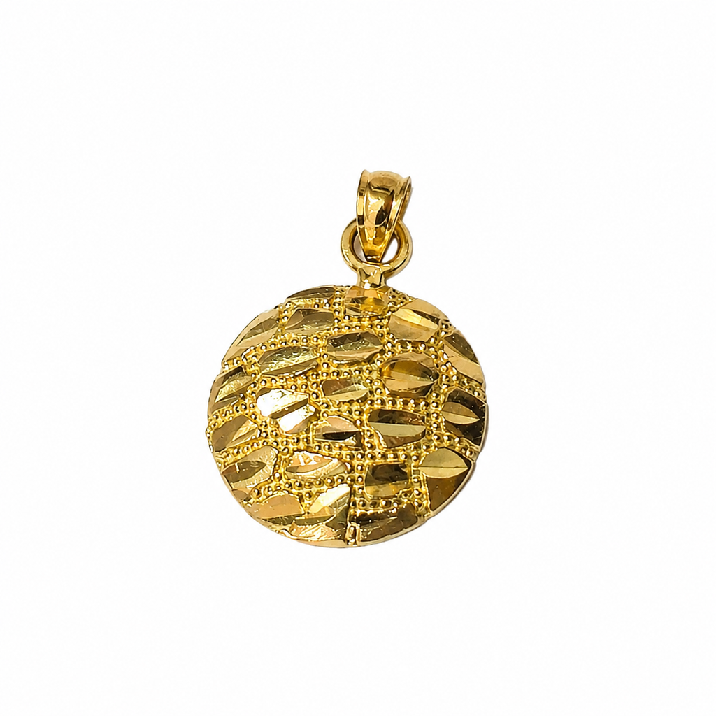 10KT Gold Round Nugget Pendant