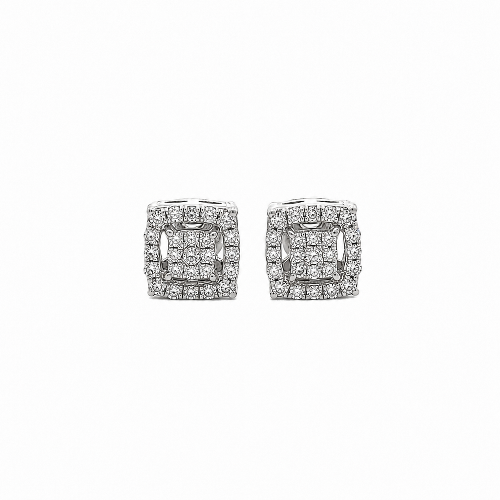 10KT Gold Diamond Square Cluster Stud Earrings 0.12 CTW