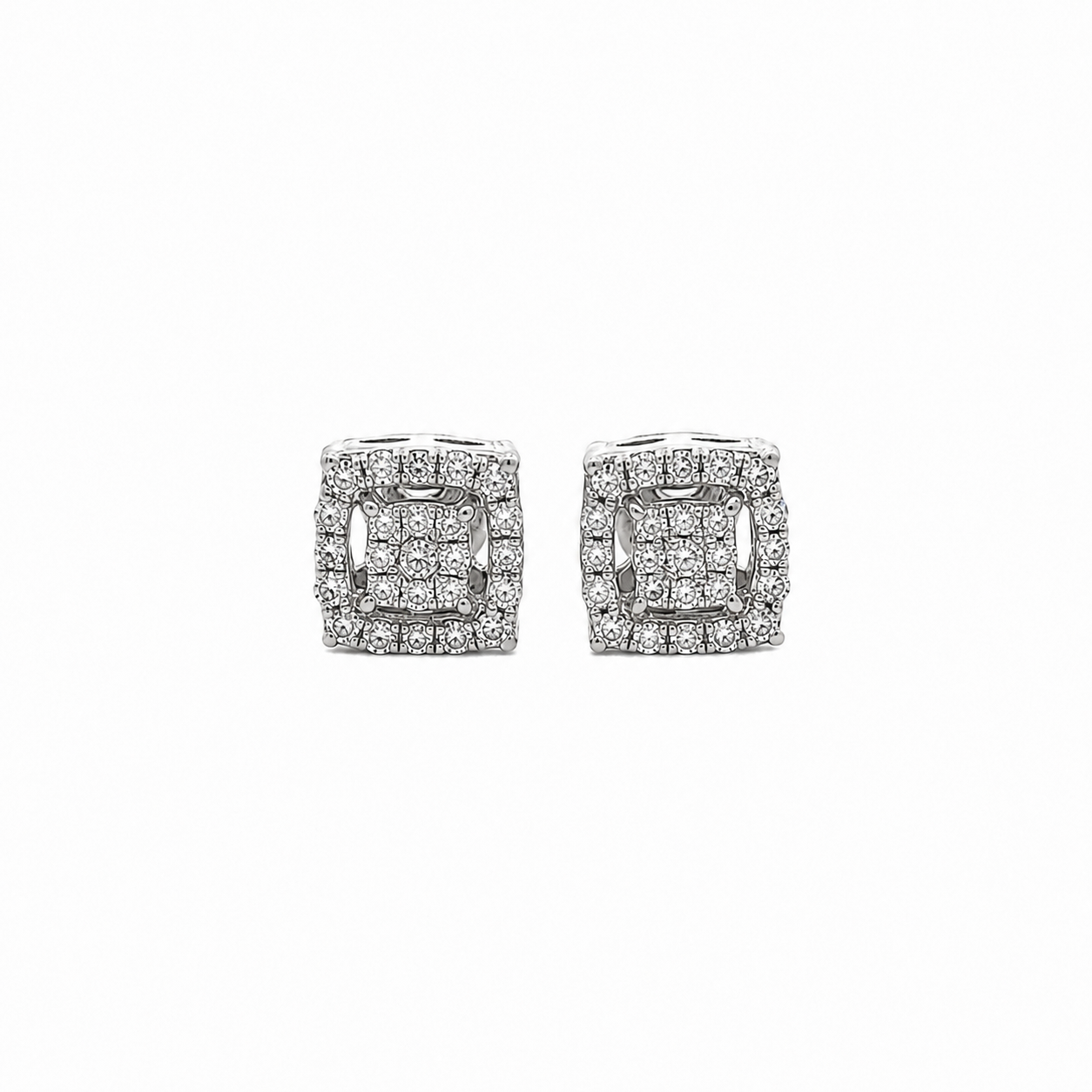 10KT Gold Diamond Square Cluster Stud Earrings 0.12 CTW