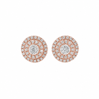 10KT Gold Diamond Double Halo Cluster Earrings 0.22 CTW