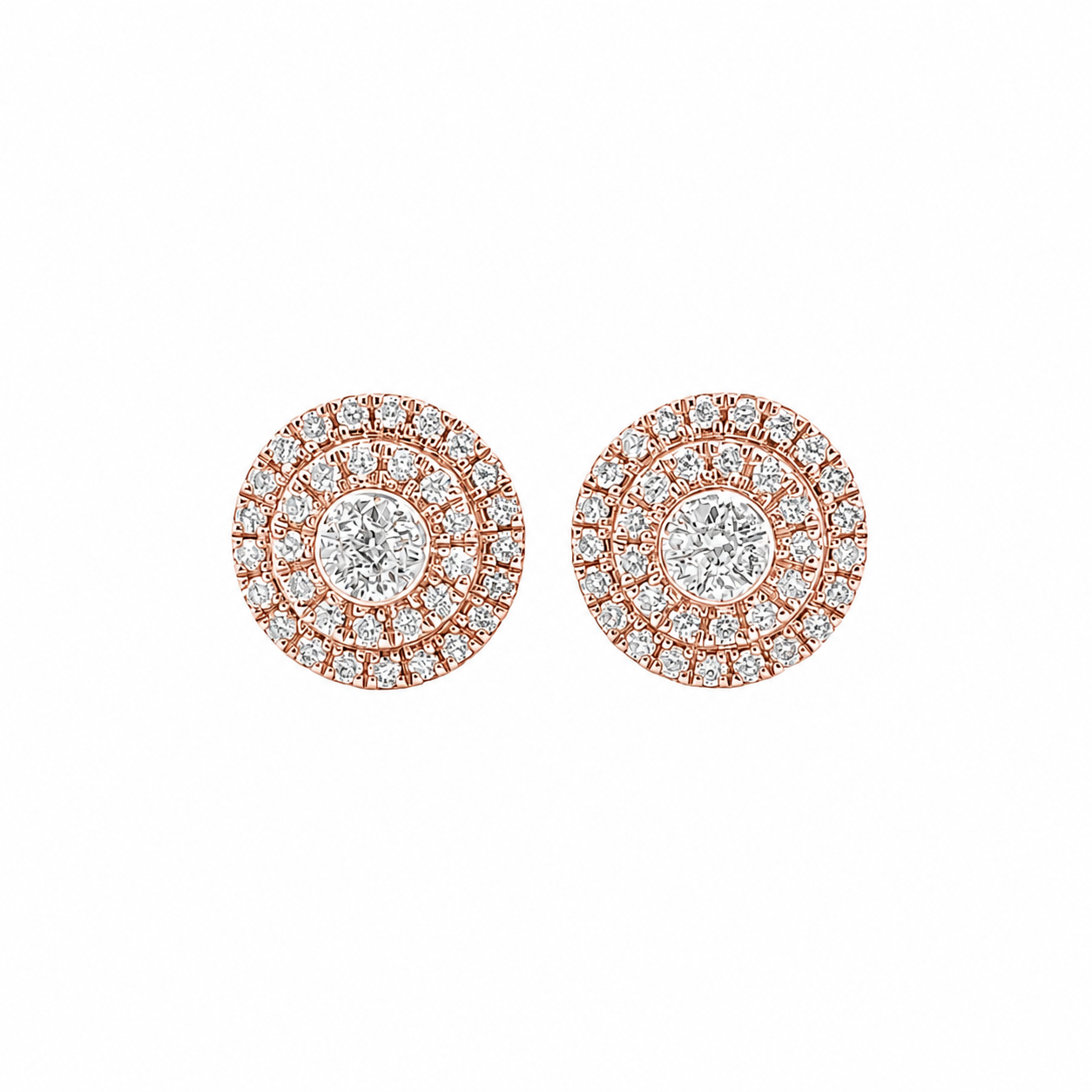 10KT Gold Diamond Double Halo Cluster Earrings 0.22 CTW