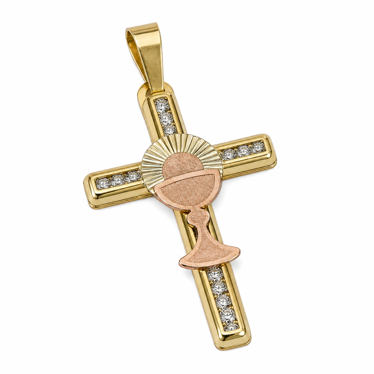 10KT Gold Two-Tone CZ Cross Pendant