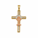 10KT Gold Two-Tone CZ Cross Pendant