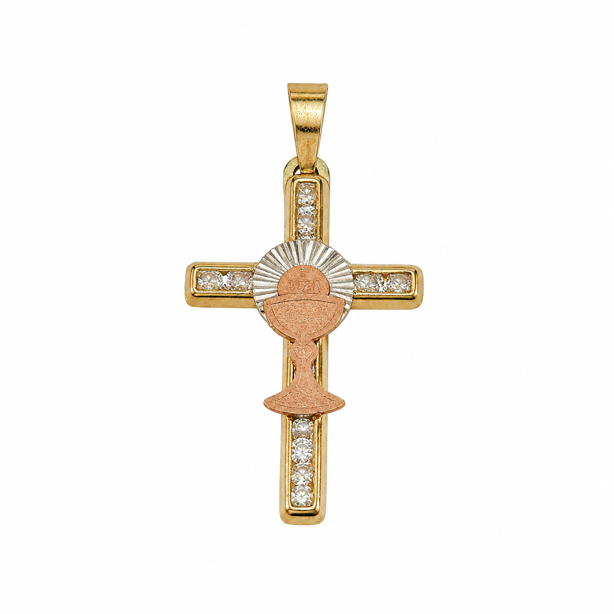 10KT Gold Two-Tone CZ Cross Pendant