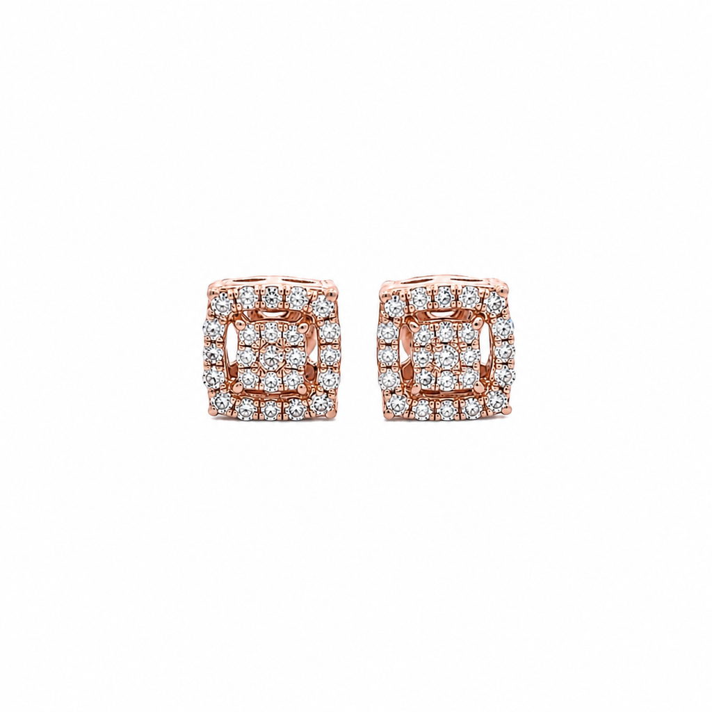 10KT Gold Diamond Square Cluster Stud Earrings 0.12 CTW