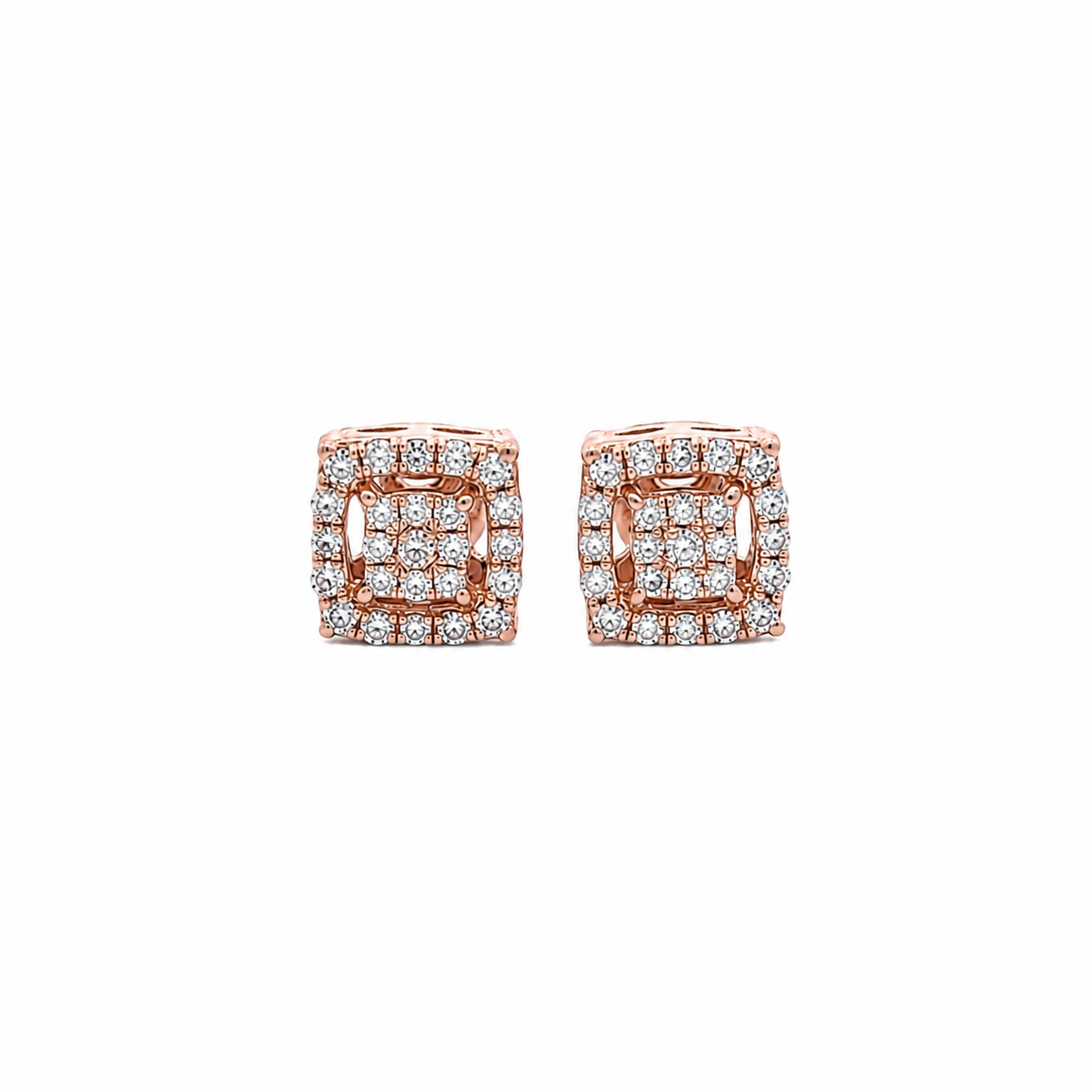 10KT Gold Diamond Square Cluster Stud Earrings 0.12 CTW