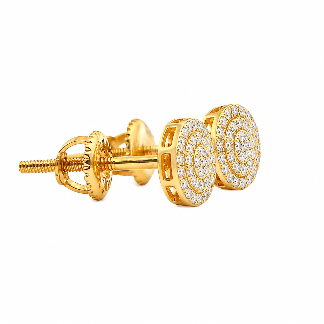 10KT Gold Diamond Double Halo Cluster Earrings 0.22 CTW