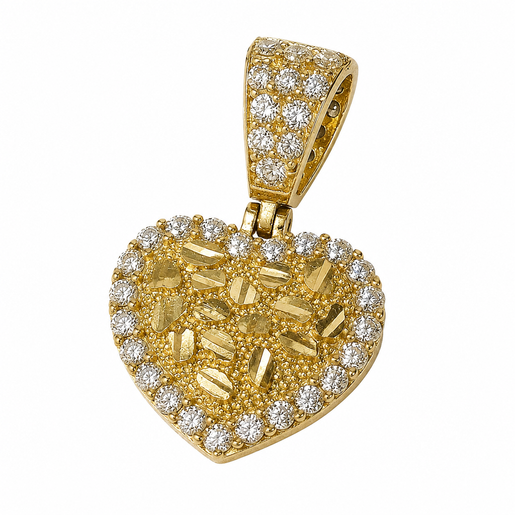 10KT Gold Heart Nugget Pendant with CZ Stones
