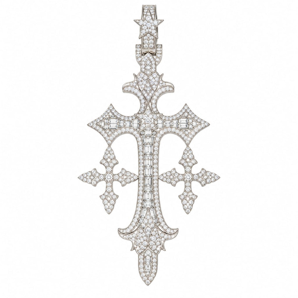 Lab Diamond Sterling Silver Cross Pendent 2.88 CTW