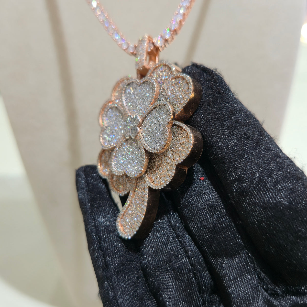 VVS Custom Clover Pendant with 3mm Tennis Chain