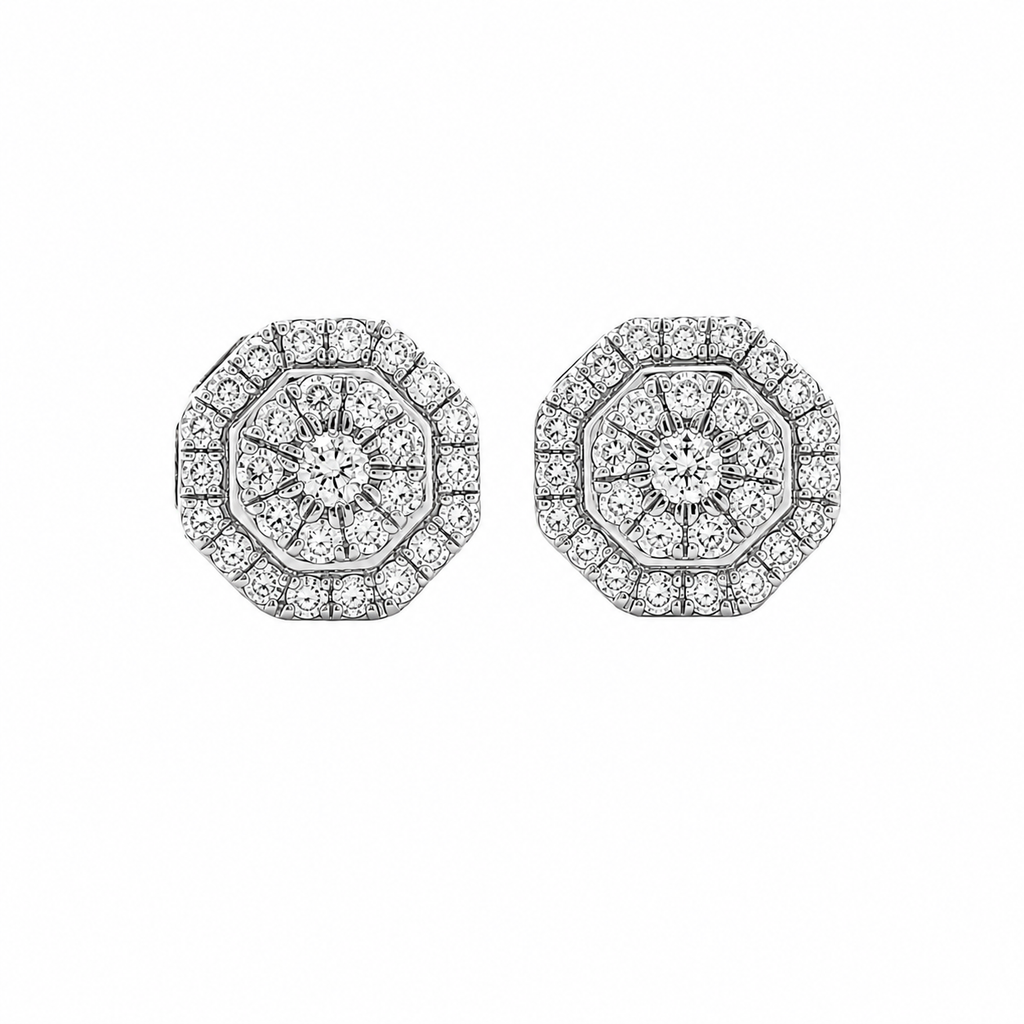 10KT Gold Diamond Octagonal Cluster Earrings 0.18 CTW