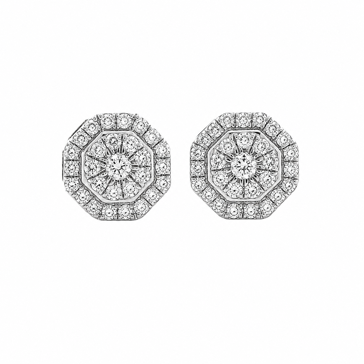 10KT Gold Diamond Octagonal Cluster Earrings 0.18 CTW