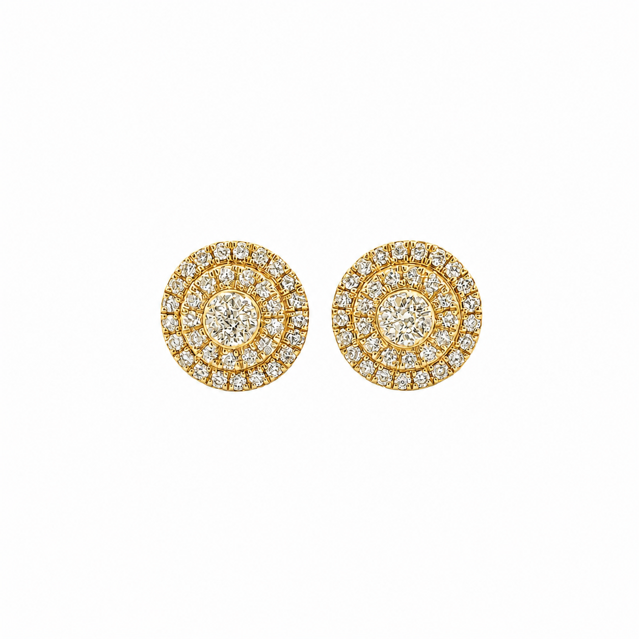10KT Gold Diamond Double Halo Cluster Earrings 0.22 CTW