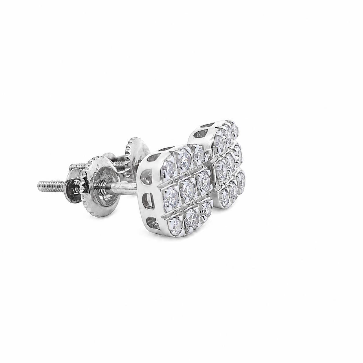 10KT Gold Diamond Grid Cluster Stud Earrings 0.24 CTW