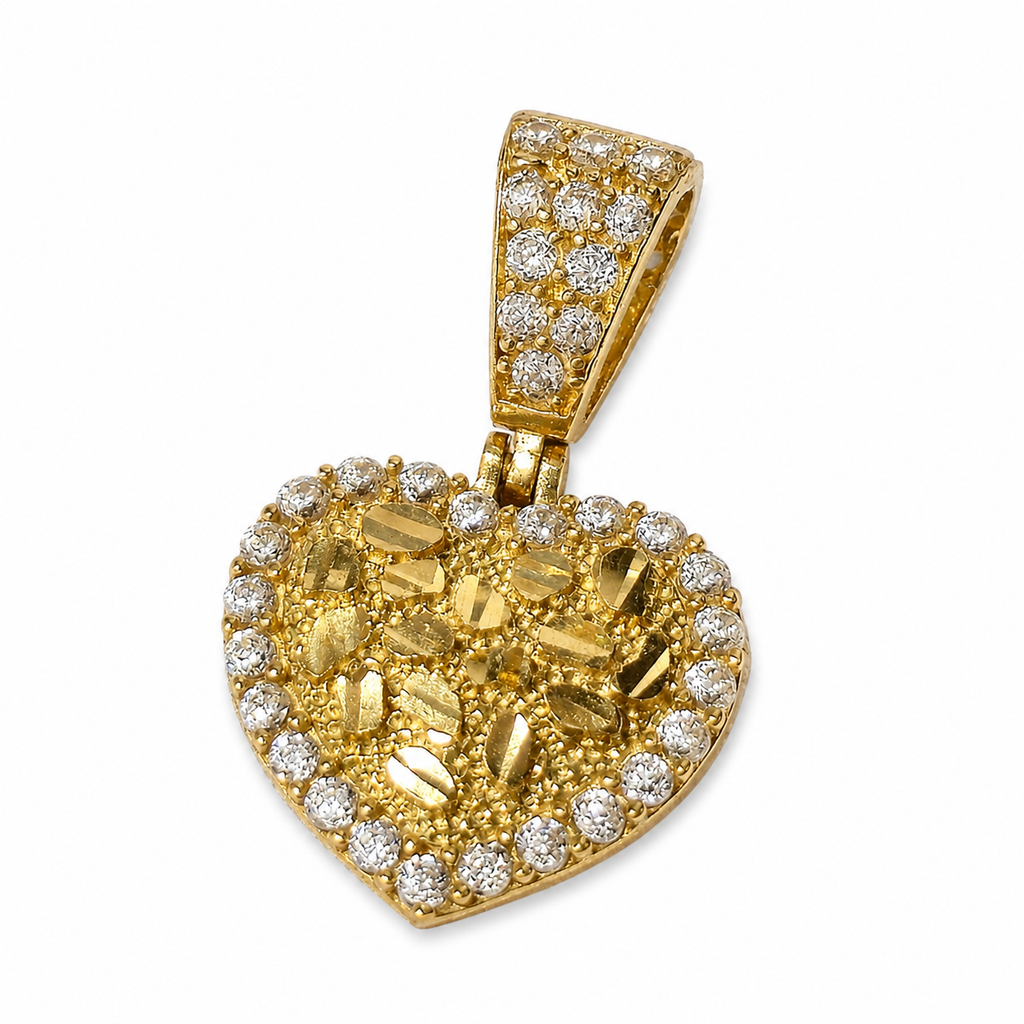 10KT Gold Heart Nugget Pendant with CZ Stones
