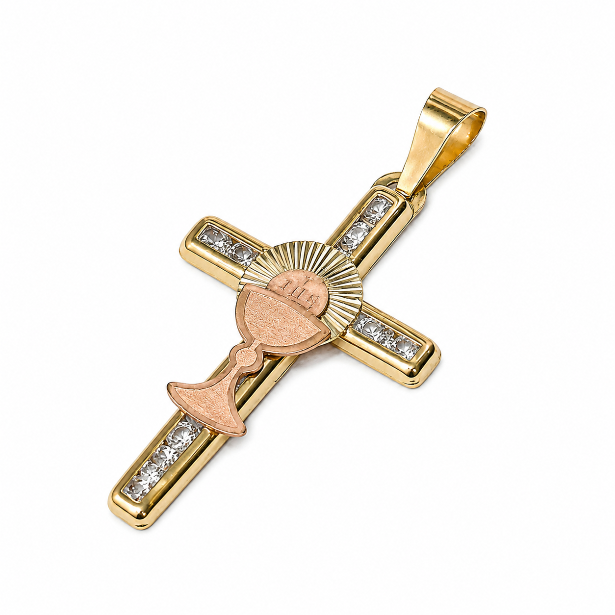 10KT Gold Two-Tone CZ Cross Pendant