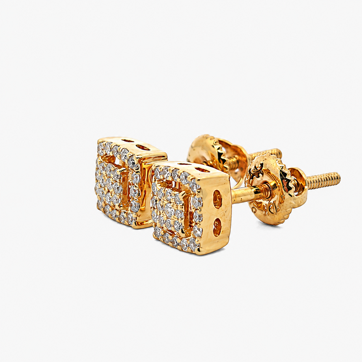 10KT Gold Diamond Square Cluster Stud Earrings 0.12 CTW