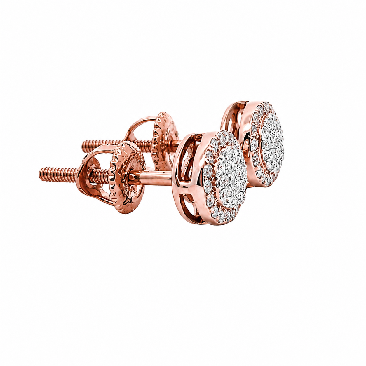 10KT Gold Diamond Cluster Halo Earrings 0.17 CTW