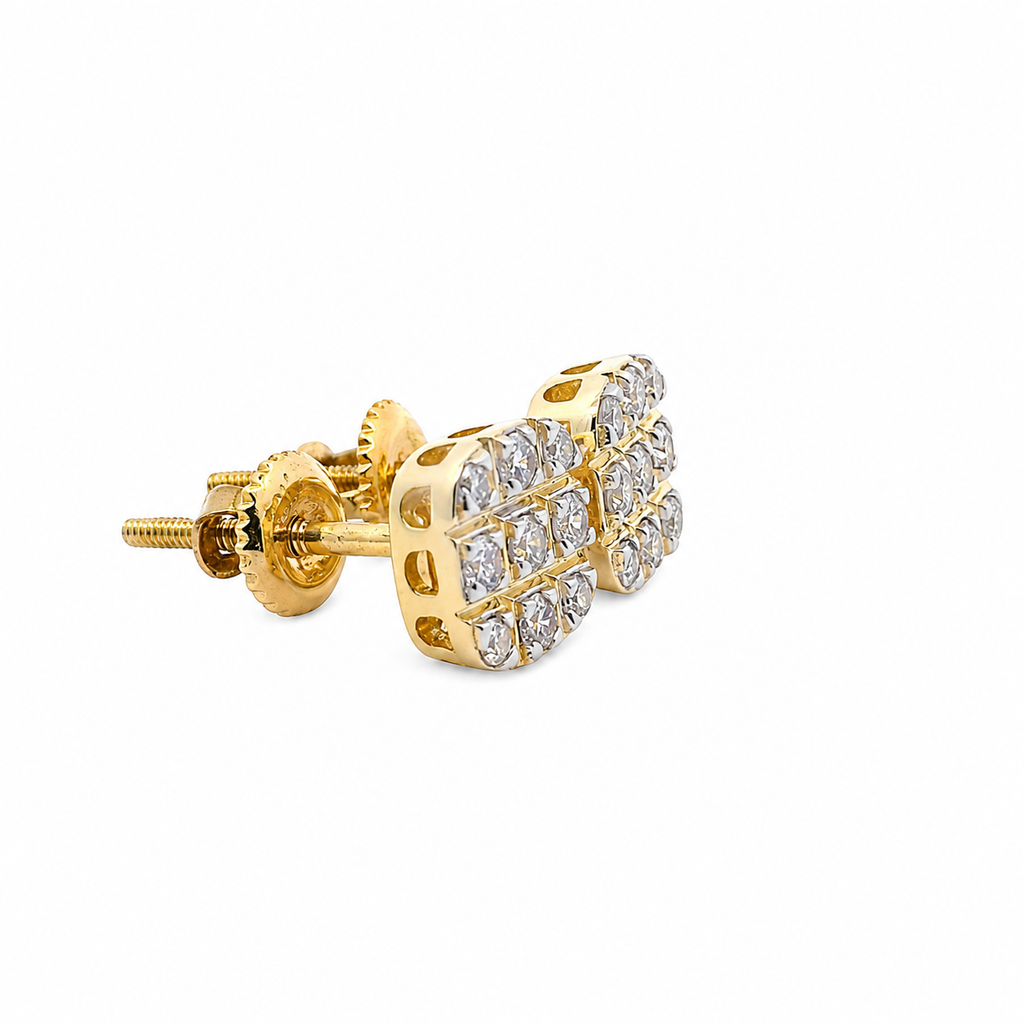 10KT Gold Diamond Grid Cluster Stud Earrings 0.24 CTW