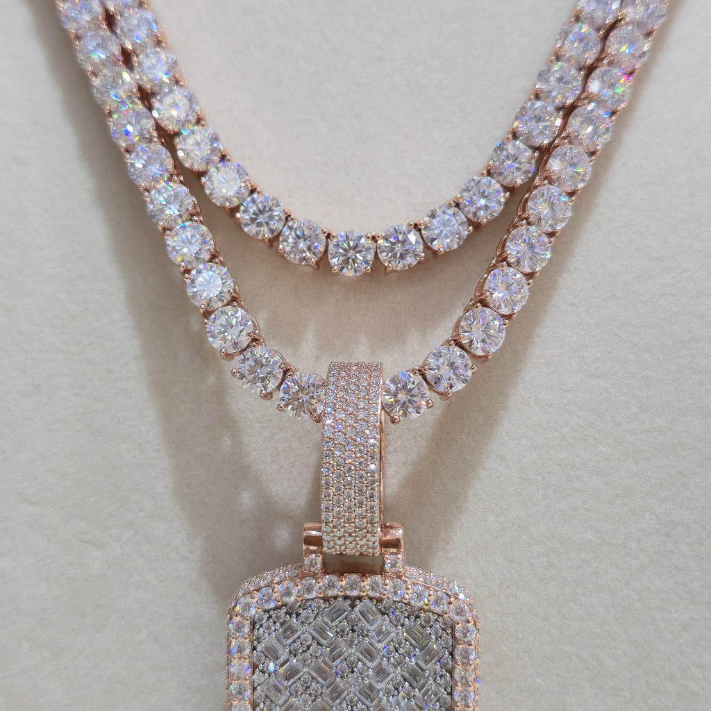 VVS Moissanite Double Dog Tag Memory Pendant & Tennis Chains