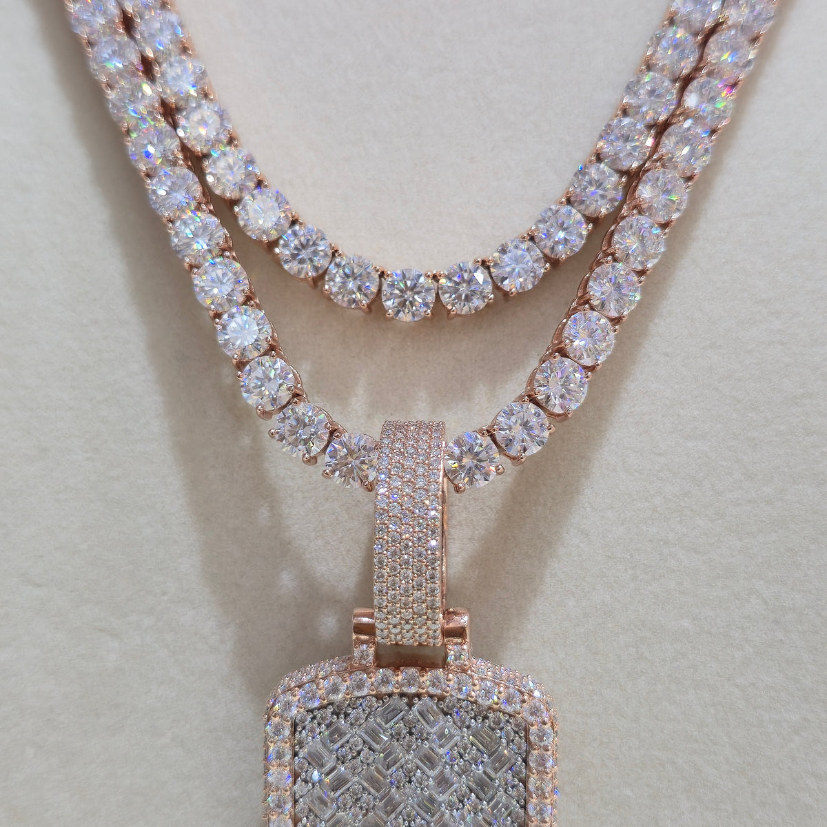 VVS Moissanite Double Dog Tag Memory Pendant & Tennis Chains