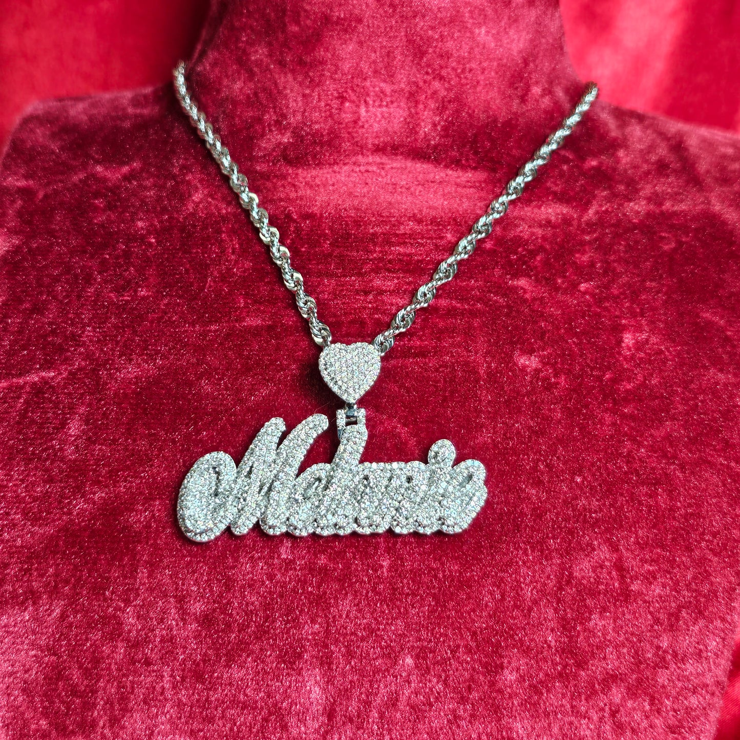 10K White Gold Custom Name Pendant With Natural Diamond 3.21 CTW APX White Gold Chain