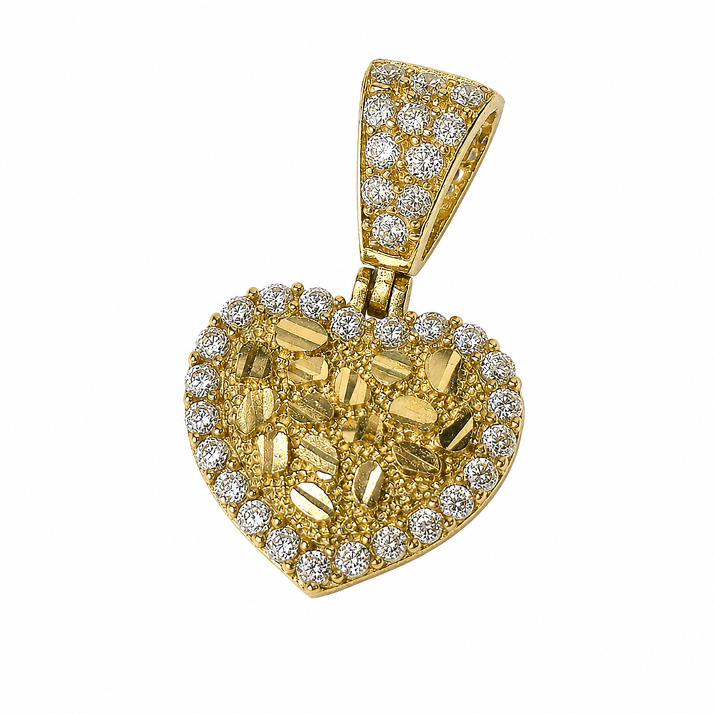 10KT Gold Heart Nugget Pendant with CZ Stones
